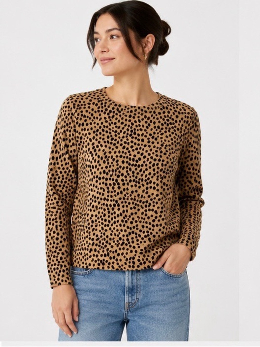 J. Crew Leopard Print Crewneck Sweater in Tan and Black